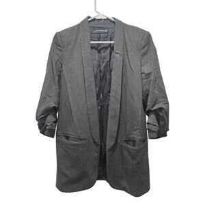 Zara Woman Gray Open Front Blazer Ruched Sleeves Lined Pockets XS